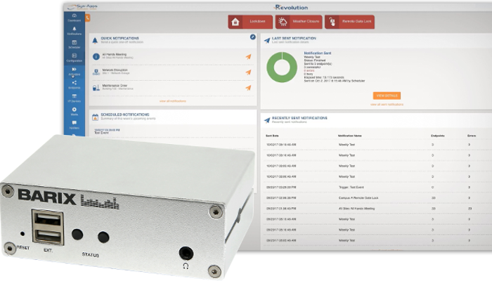 BARIX INTEGRATES RELIABLE IP AUDIO AND CONTROL HARDWARE WITH SYN-APPS’ REVOLUTION NOTIFICATION PLATFORM
